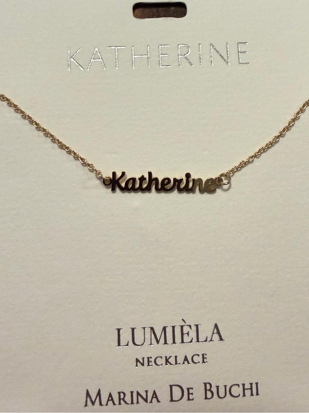 Marina De Buchi “Katherine” Nameplate Necklace — NWT